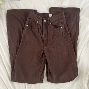 Brown High waisted wide leg Twill pants
